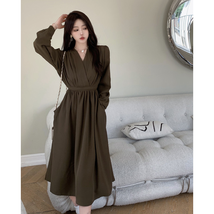 Twisted Hemp สไตล์ใหม่ภาษาฝรั่งเศสคํา Retro Hepburn สไตล์ v คอเอวแคบ Slimmer ดูแสงผู้ใหญ่สไตล์ชุด (0