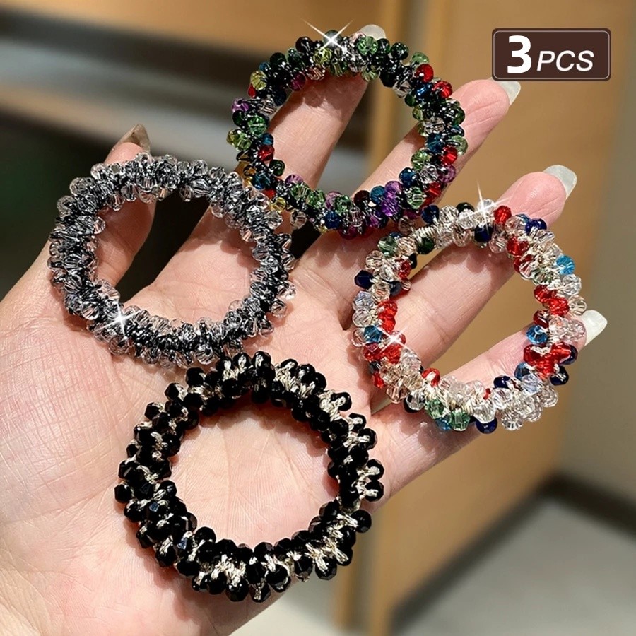 ลูกปัดยืดหยุ่นสำหรับผูกผมและสร้อยข้อมือ สีสันสวยงาม อุปกรณ์ผมอเนกประสงค์สำหรับสุภาพสตรี