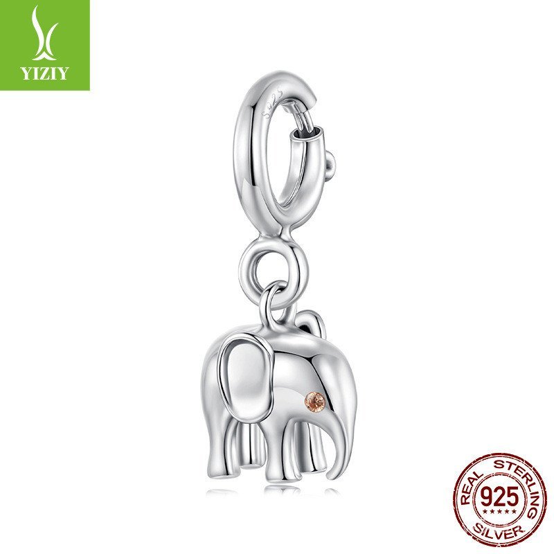 สร้อยคอจี้ช้าง DIY เครื่องประดับเงินแท้ 925 น่ารักและโชคดี C7Z3