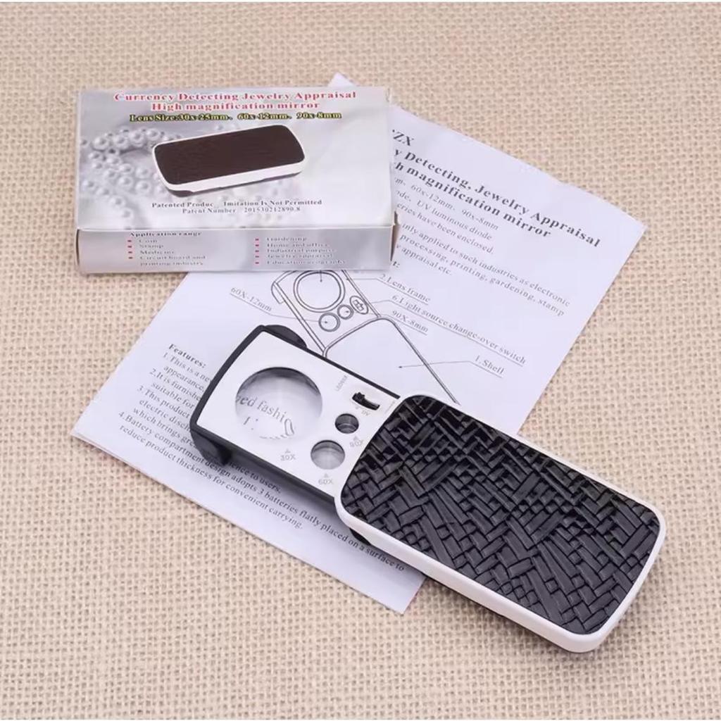 กล้องส่อง3เลนส์ กล้องส่องพระ ส่องเพชร 30x 60x 90x พร้อมไฟ LED กล้องพระ แว่นส่องพระ ส่องพระ