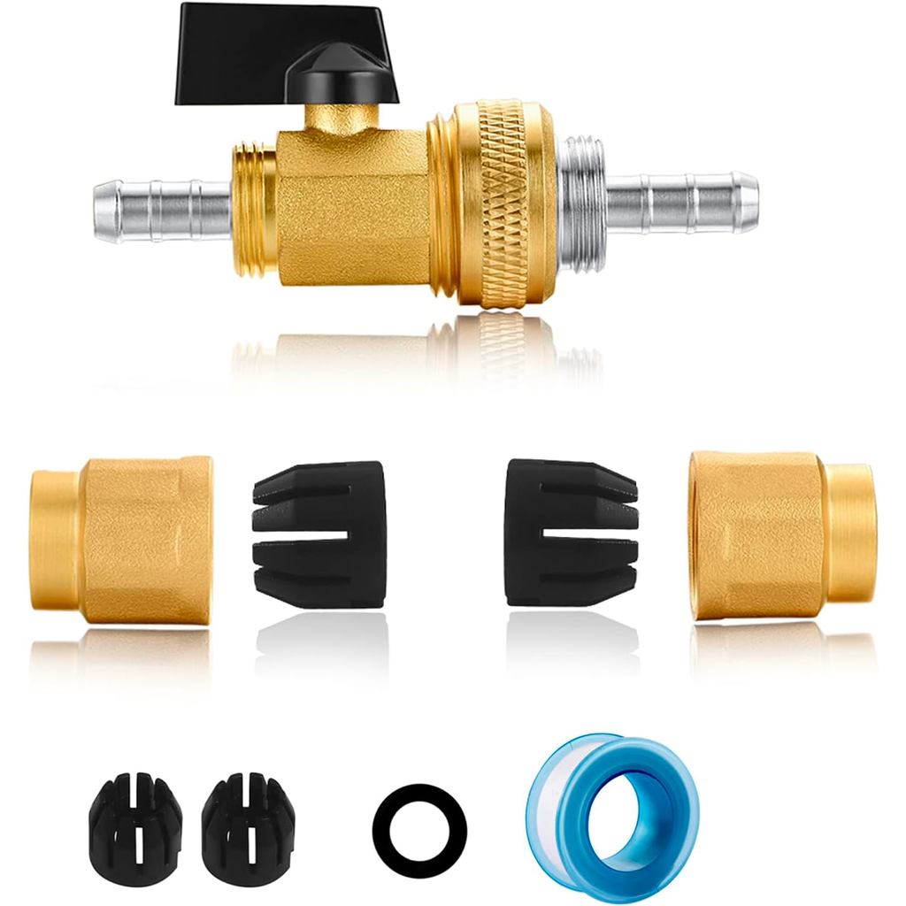 Expandable Hose Repair Kit, 0.353" Barb with GHT Female Fittings & GHT Male Ball Valves, Brass Const