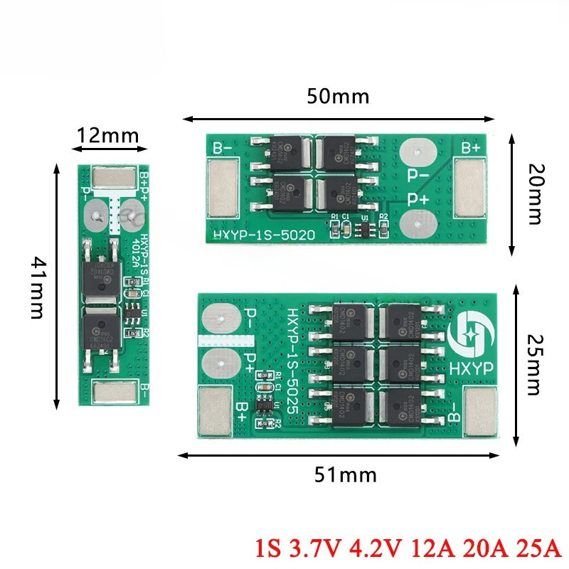 BMS 1S 3.7V 4.2V 18650 แบตเตอรี่ลิเธียมป้องกัน 12A 20A 25A Lion PCB ชาร์จแรงดันไฟฟ้า/ลัดวงจร/เครื่อง