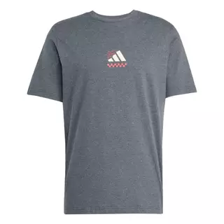 adidas ไลฟ์สไตล์ เสื้อยืดพิมพ์ลาย Lounge Pizza ผู้ชาย สีเทา JN2400