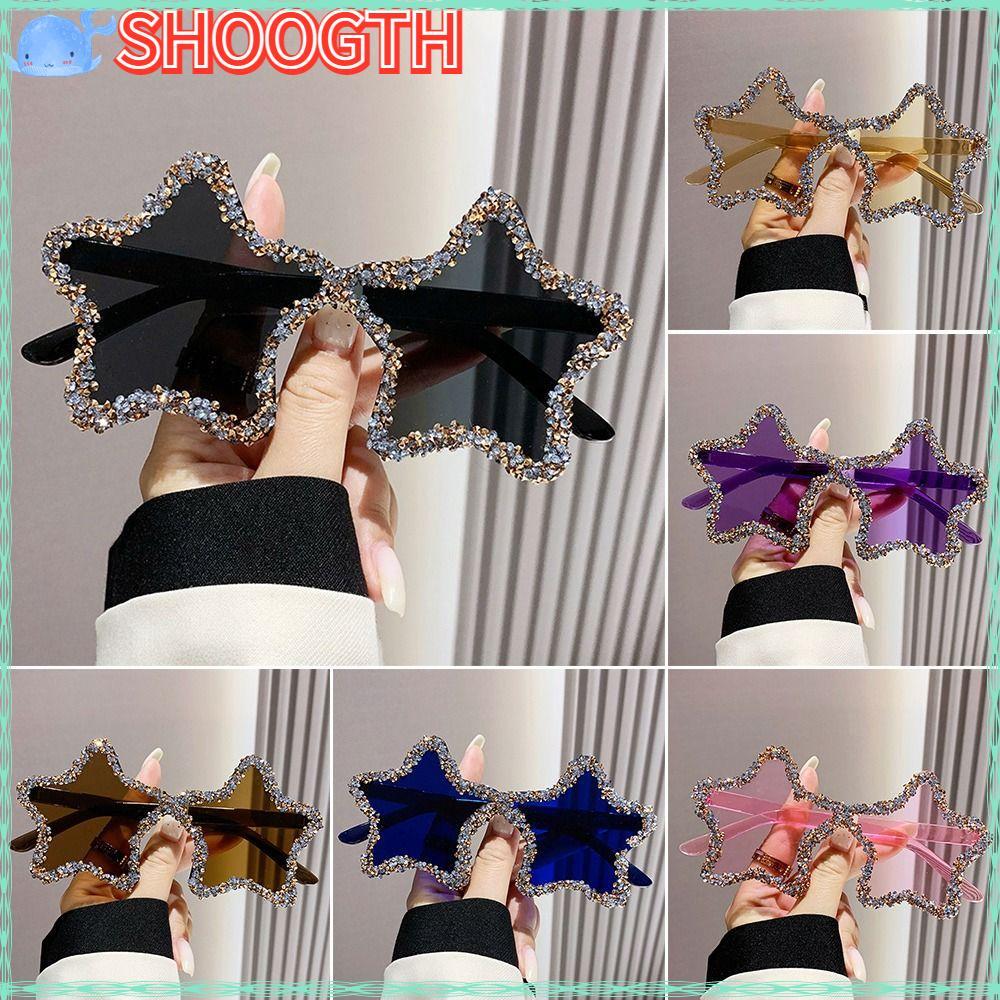 SHOOGTH แว่นกันแดดรูปดาว ป้องกัน UV400 ออกแบบมรกตและคริสตัล เหมาะสำหรับสไตล์ Y2K