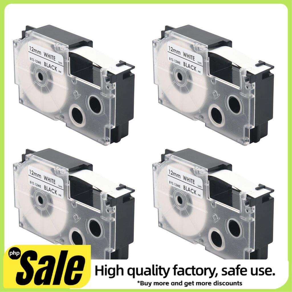 4 แพ็ค 12 มม.สีดําบน White Label Tape Label Maker ใช้งานร่วมกับ KL1500 KL2000 KL7000 KL7200 -100 KL1