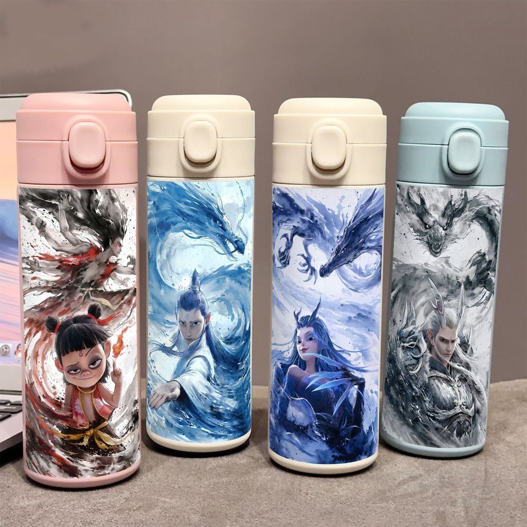 Thermos Cup Boys Children Bounce Lid 6L-yy13 Cup Nezha Work Car High-Value Peas/Portable Girl Magic 
