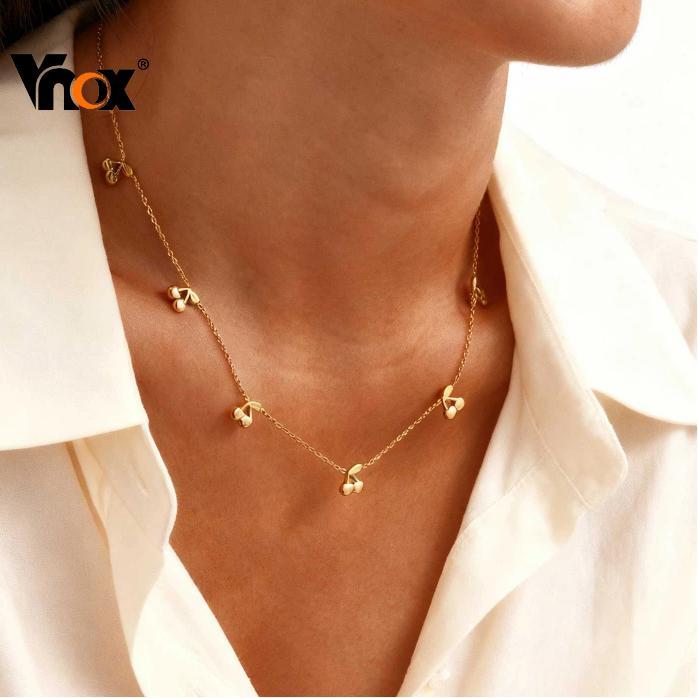 Vnox 18K Gold Plated Stainless Steel Fruit Cherry Charms Cute Necklace for Women Girl