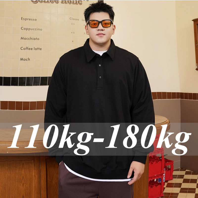 เสื้อยืดแขนยาวสำหรับผู้ชาย ไซส์พิเศษ XL-7XL เหมาะสำหรับคนที่มีน้ำหนัก 110-175 กิโลกรัม ใส่สบายในฤดูใบไม้ร่วงและฤดูหนาว