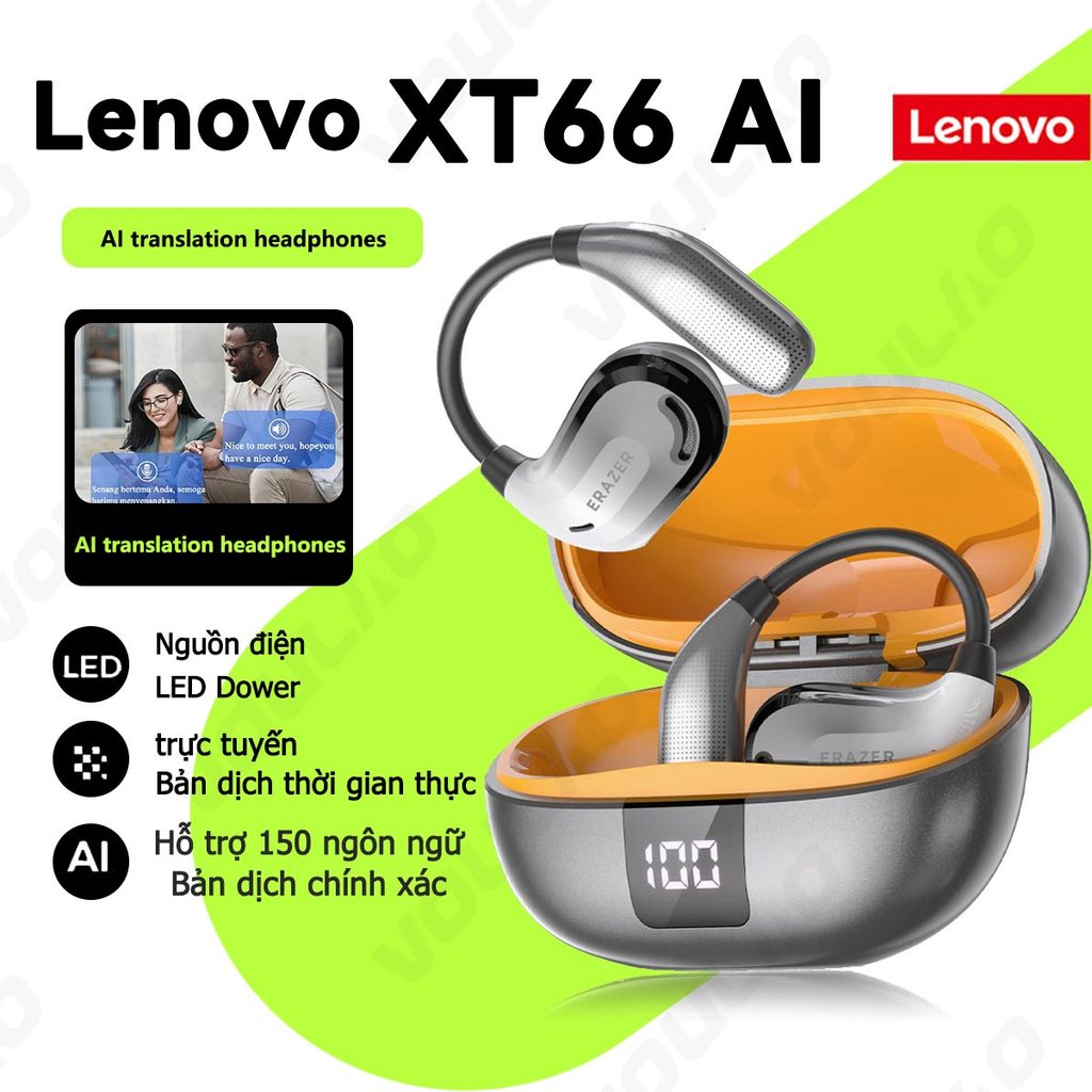 Lenovo ERAZER XT66 Pro ชุดหูฟังบลูทูธไร้สาย ชุดหูฟังแปลแบบเรียลไทม์ AI การแปลภาษา 135 ภาษา ​​การแปลบ