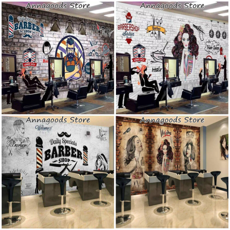 Custom Retro ร้านทําผม 3d วอลล์เปเปอร์ภาพจิตรกรรมฝาผนังสําหรับ Hairdressing ร้านตัดผมพื้นหลังสติ๊กเกอร์ตกแต่งผนัง Self กาวกระดาษผนัง