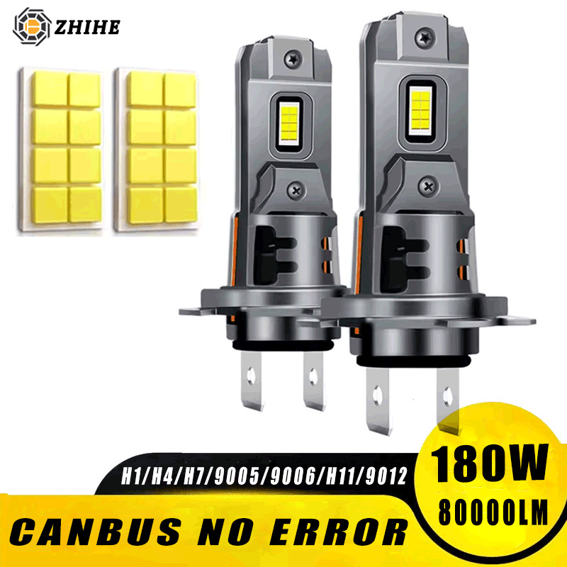 2PCS 80000LM Mini H7 LED ไฟหน้าหลอดไฟไร้สาย 180W CSP สําหรับรถไฟหน้าอัตโนมัติไดโอดโคมไฟ H4 H1 9005 9