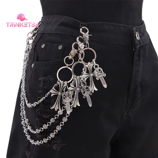 COD🚚ลูกปัดกลม ไม้กางเขน สตรีท ย้อนยุค โซ่กางเกง โซ่เอว ฮิปฮอป-Trinketss