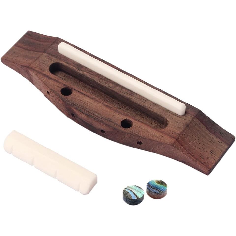 Alnicov ชิ้นส่วนกีตาร์ 4 สาย Rosewood Bridge & Saddle Nut & Shell Dot สําหรับ Ukulele