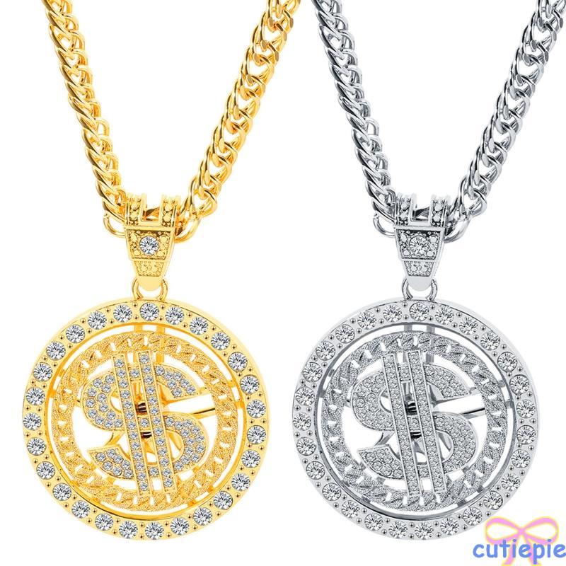 Cutie Gold Silver Plated Chain สําหรับ w Dollar Sign จี้สร้อยคอ Old School Hip Hop Rotatable Dollar 