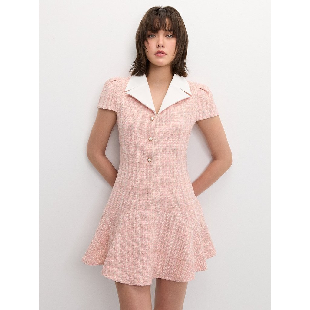 [Pomelo] มินิเดรสแขนตุ๊กตามาพร้อมกระดุมหน้า / Puffed Sleeve Front Button Mini Dress — صورة 5