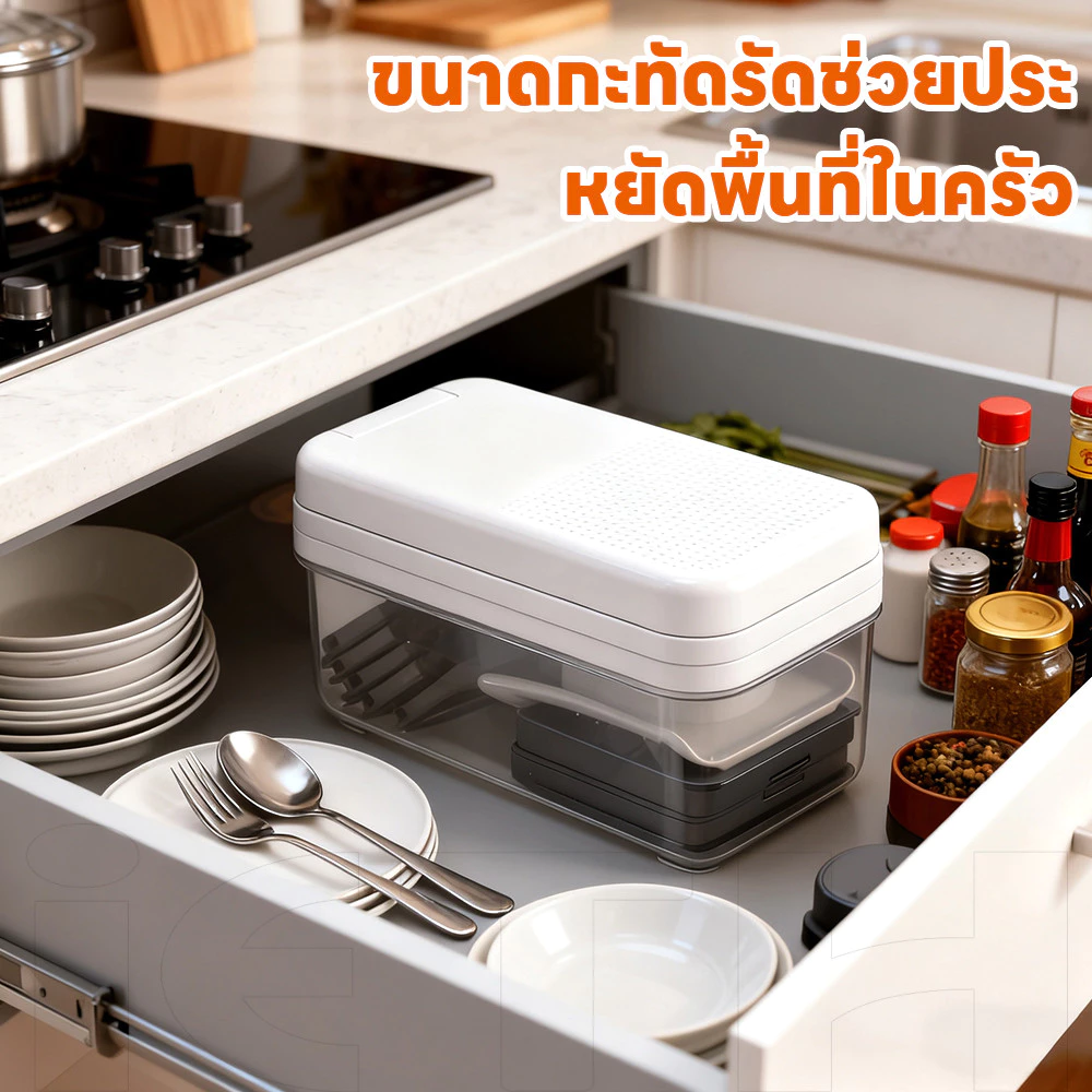 iETH 13-in-1 สับผัก Dicer - เครื่องเตรียมอาหารมัลติฟังก์ชั่นในครัวพร้อมที่ใส่นิรภัย, ตะกร้าท่อระบายน้ําและฝาครอบสด, ตัวประหยัดอวกาศสําหรับห้องครัวไทยขนาดเล็ก thumbnail 9