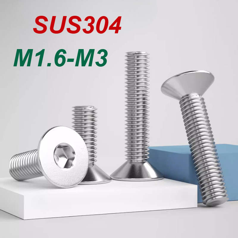 304 สกรูหัวจมหกเหลี่ยมสแตนเลส, DIN 7991, สกรูหัวจมจม M1.6/M2/M2.5/M3 * L3-100mm [MX-MB]