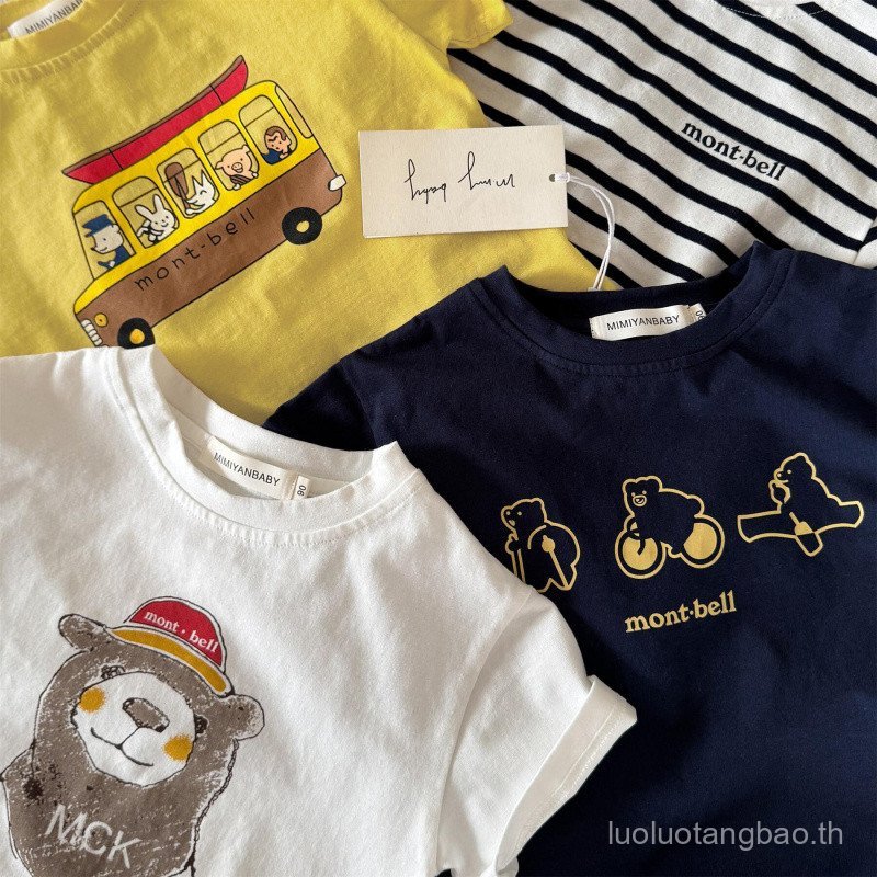 เสื้อยืดครึ่งแขนลายหมีการ์ตูนญี่ปุ่น สำหรับเด็กและทารก ผ้าฝ้ายแท้ ใส่สบายในอากาศร้อน