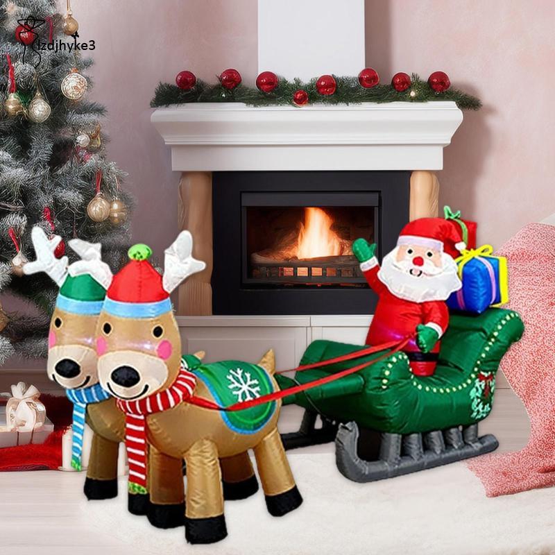 [lzdjhyke3] คริสต์มาส Inflatable Weatherproof ขนาดใหญ่ Santa และ Reindeer Sligh Blow up Yard ตกแต่งส