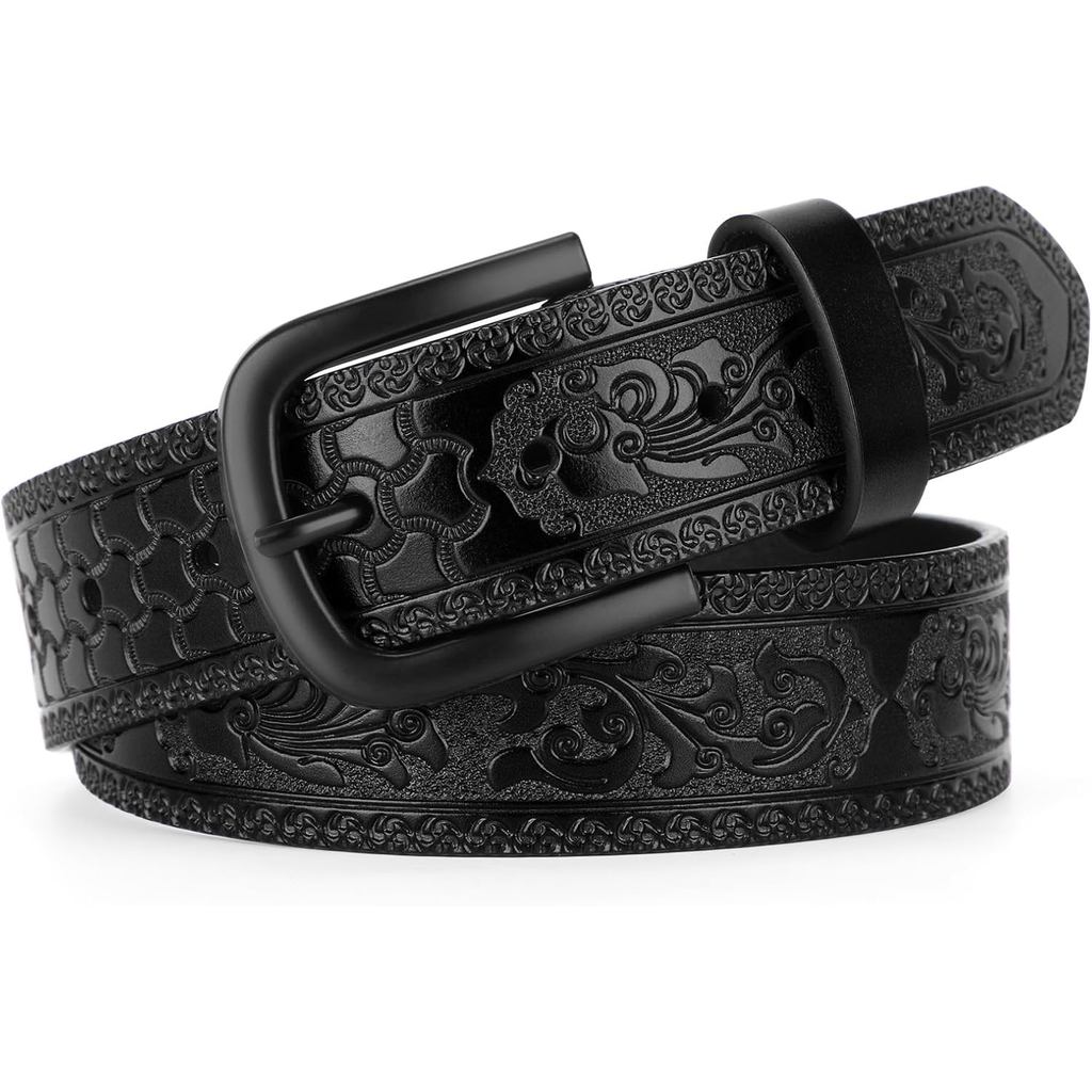 VONMELLI Western Cowboy Belt for Men, Cowboy Leather Belt Embossed Mens Western Belts for Jeans