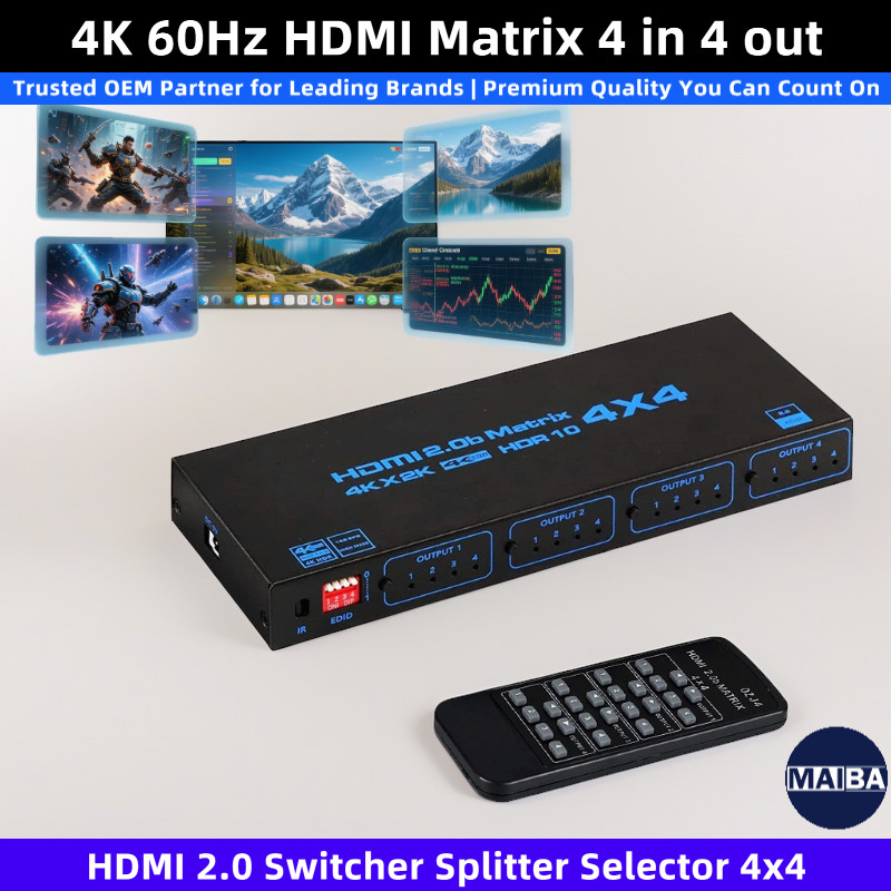 4k 60Hz สวิตช์เมทริกซ์ HDMI 4 in 4 out Matrix HDMI 2.0 4x4 รองรับ EDID HDR10 HDCP2.2 สําหรับ PC Lopt