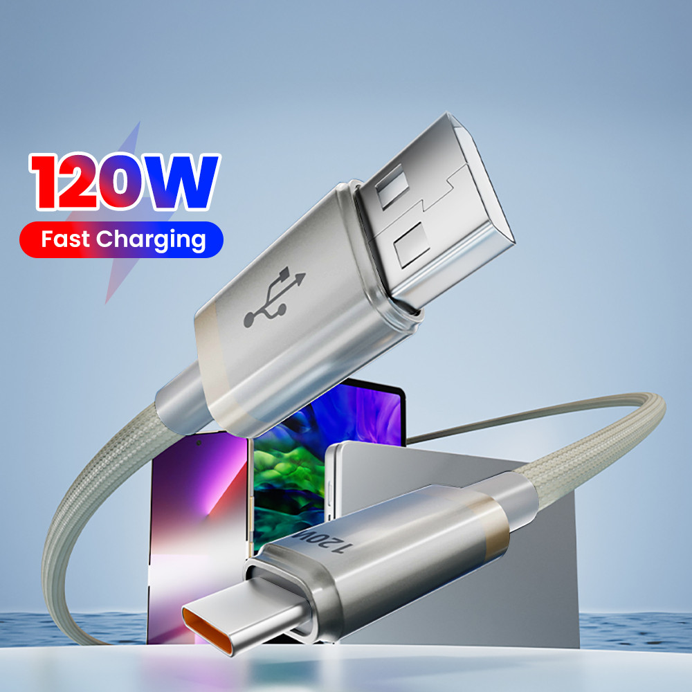 120W USB Type C สายชาร์จข้อมูลอย่างรวดเร็วเหมาะสําหรับ Huawei Vivo PD30W USB C สายชาร์จเร็ว