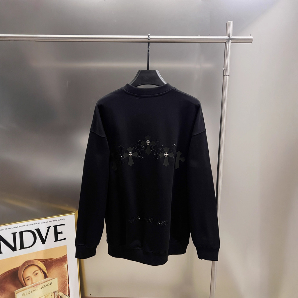 F5WW Chrome Hearts ฤดูใบไม้ร่วงฤดูหนาว Cross โลหะร้อนเพชรรอบคอเสื้อกันหนาวผู้ชายผู้หญิงสไตล์