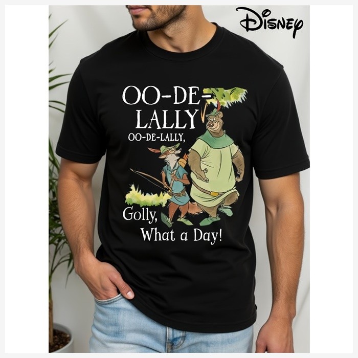 เสื้อยืดคอกลม mens ลาย Little John และ Robin Hood จาก Disney ลิขสิทธิ์แท้ เหมาะสำหรับหนุ่มในซัมเมอร์