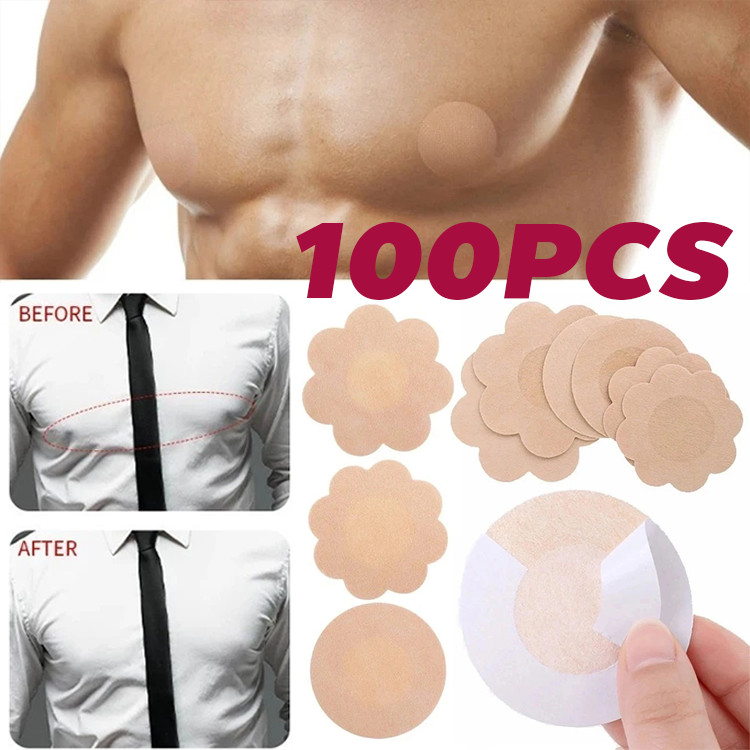 แผ่นปิดหัวนมชาย 100 ชิ้น แบบมองไม่เห็น ใช้ครั้งเดียว ติดแน่นกันน้ำ เหมาะสำหรับออกกำลังกายและสวมใส่ชุดบาง
