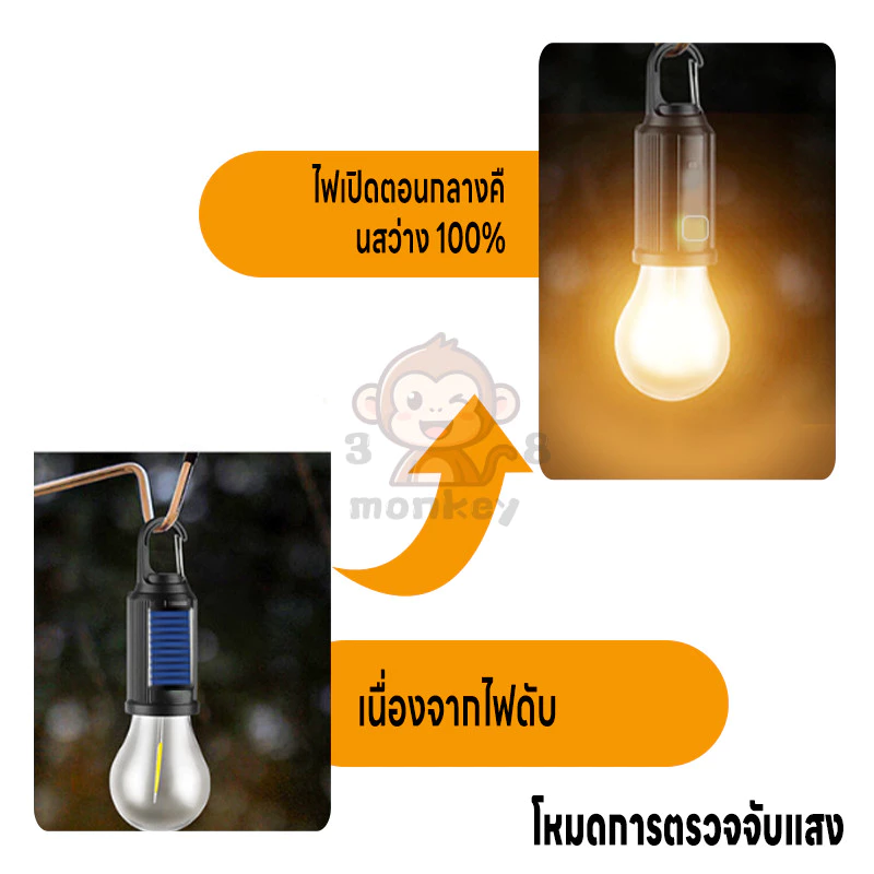 ไฟแคมป์ปิ้งพลังงานแสงอาทิตย์ โคมไฟเต้นท์ LED ชาร์จ TYPE-C thumbnail 6