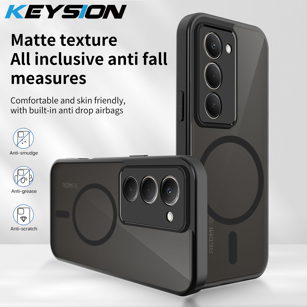 KEYSION เคสโทรศัพท์แม่เหล็กสําหรับ Xiaomi Redmi 15 5G 169.5 มม.ซิลิโคน + PC Matte โปร่งแสงใสกันกระแทกฝาหลังสําหรับ Redmi 15 4G