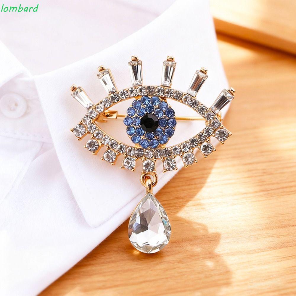 LOMBARD Luxury Badge Pin, ตกแต่ง Hollow Out Devil Eye เข็มกลัด Pin, จี้แฟชั่น Vintage Rhinestone Eye