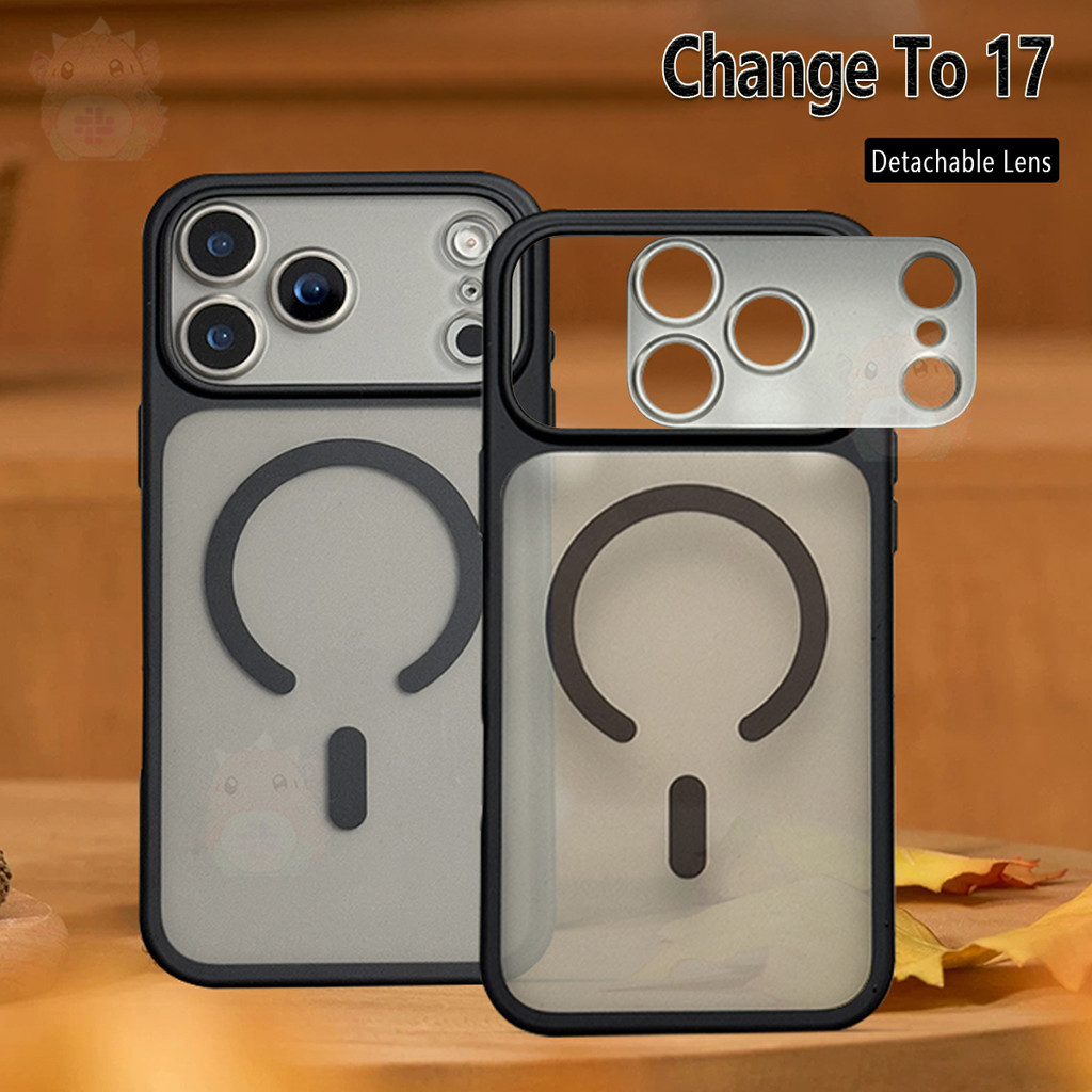 เปลี่ยนเป็น 17 Series สําหรับ iPhone17 Pro Max 16 Pro 15 14 13 17 Air Luxury หน้าต่างขนาดใหญ่ที่ถอดออกได้เลนส์แม่เหล็ก Anti Drop Matte Hard Shell