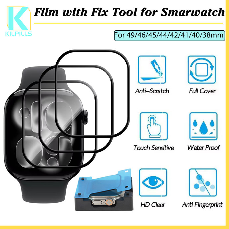 ฟิล์มแก้วนิรภัยพร้อมเครื่องมือแก้ไข for iWatch Apple Watch Ultra/SE 3 2 Series 11 10 9 8 7 49 46มม. 45 44มม 42 40 38มม