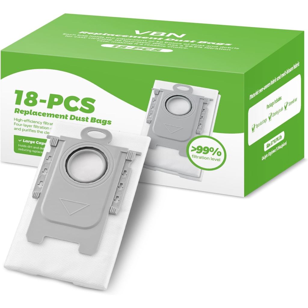VBN 18 แพ็ค Q10 Q7 Q5 ถุงเก็บฝุ่นสําหรับ Roborock Q7 M5+, Q10 S5+/Q10 X5+, S8 Pro Ultra, S8+, Q7 Max