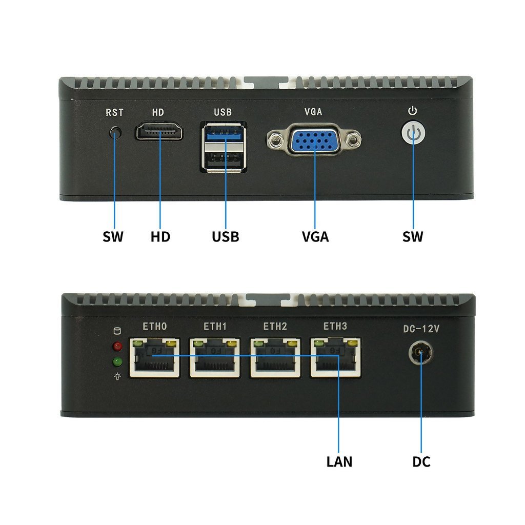 N2840/J1900 โฮสต์คอมพิวเตอร์ Four Gigabit Network Port HD+VGA Dual Display Output Mini Industrial Co