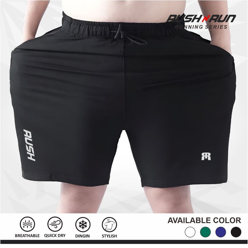 กางเกงกีฬาขาสั้นผู้ชาย Rush n Run ขนาดใหญ่จัมโบ้ 3xl ถึง 6XL Running Dry Fit Material
