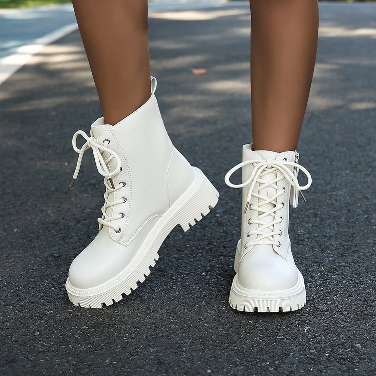 Martin Boots ผู้หญิง หนังส้นเท้า สายลาก.Zip ด้านข้าง เหมาะสำหรับไซส์ 35-42