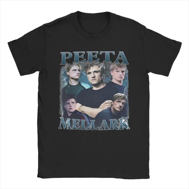 เสื้อยืดผู้ชาย Peeta Mellark สไตล์จากเกม Hunger คล้องคอด้วยลายพิมพ์ Josh Hutcherson แขนสั้น ผ้าฝ้ายน