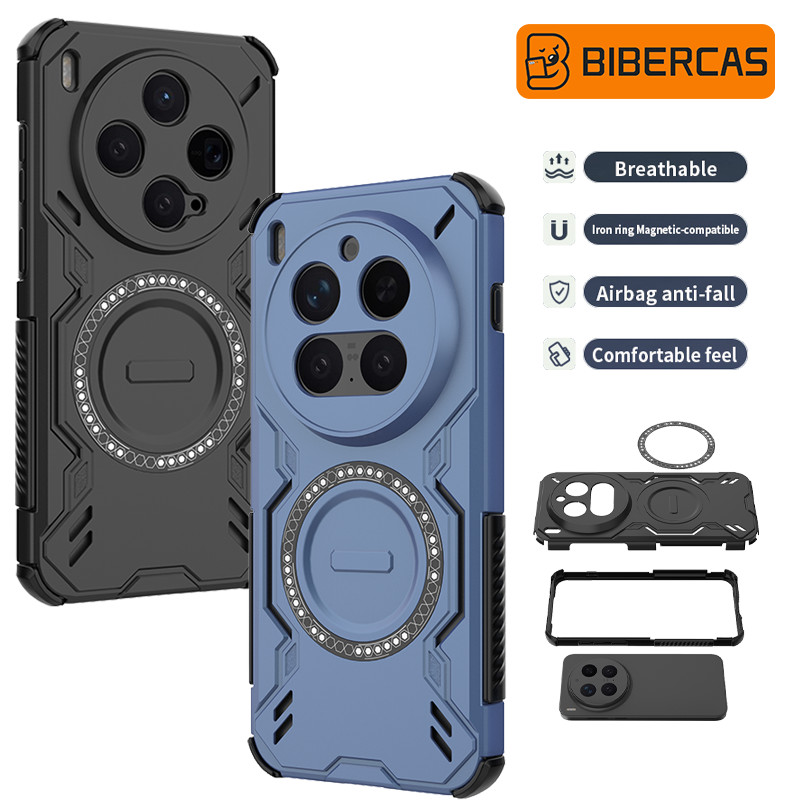 BIBERCAS เคสที่ทนทานกลางแจ้งสําหรับ Vivo X300 Pro X200FE แหวนแม่เหล็กกระจายความร้อน TPU + PC เกราะ Anti-Fall การออกแบบกันกระแทกสําหรับเดินป่าและการเดินทาง