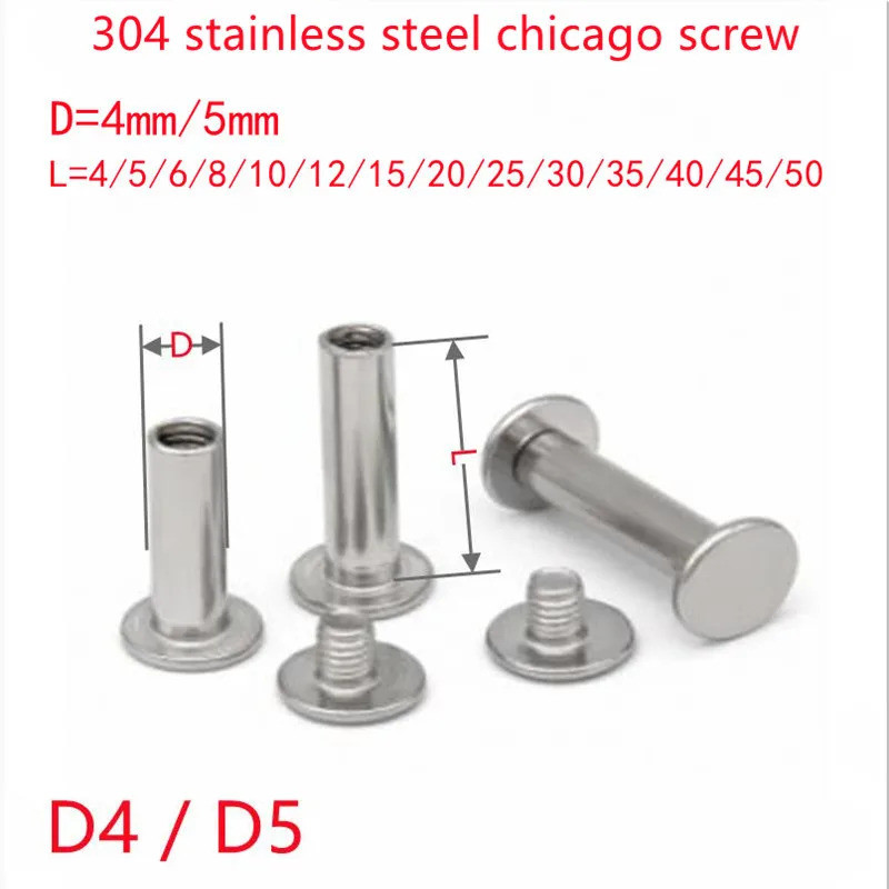 10sets D4(M3)  D5(M4) 304 Stainless Steel Rivet Book Screw Album Butt Screw Cross chicago screw