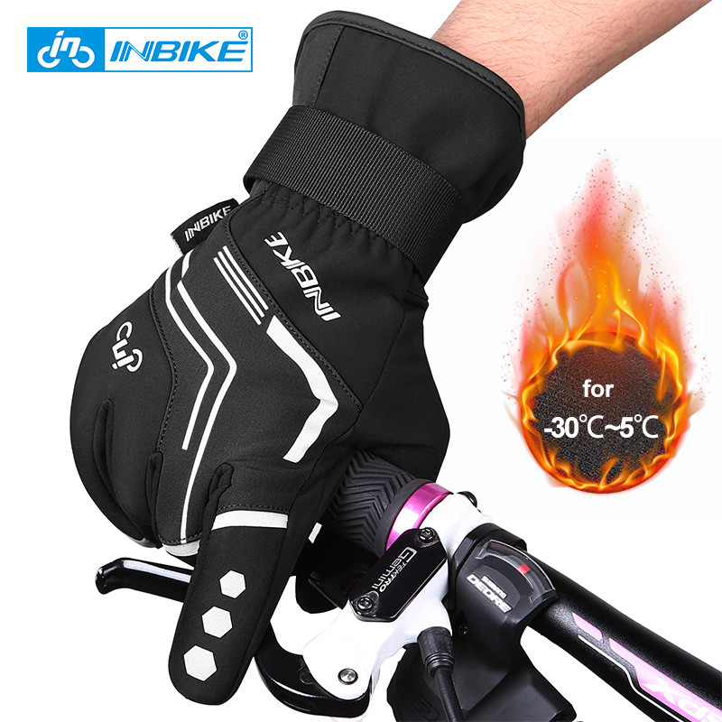 Winter Cycling Gloves Full Finger Thermal Men's Bicycle Gloves Warm Cotton Waterproof Bike Gloves fo