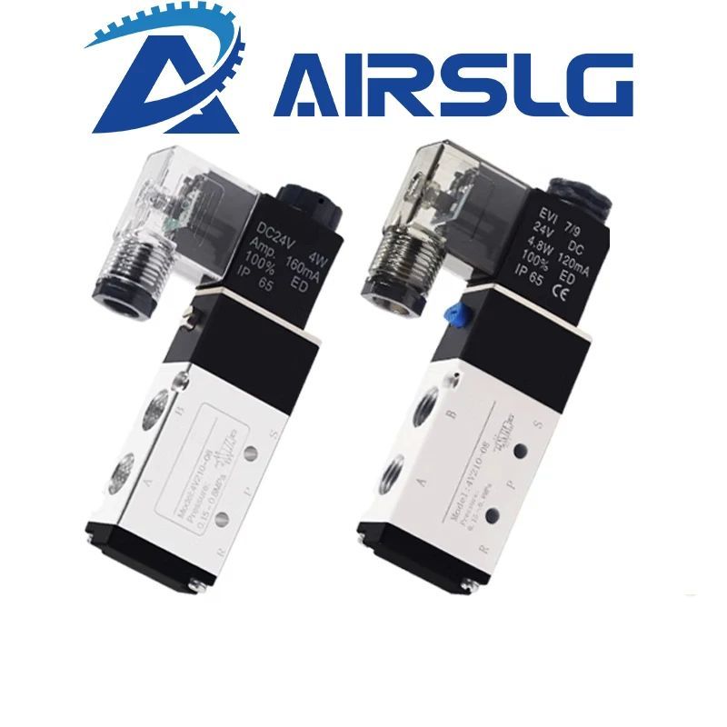 4V110 นิวเมติกวาล์วโซลินอยด์ไฟฟ้า 5 ทิศทาง 2 ตําแหน่งควบคุม Air โซลินอยด์วาล์ว 4V110-06 DC12V DC24V 
