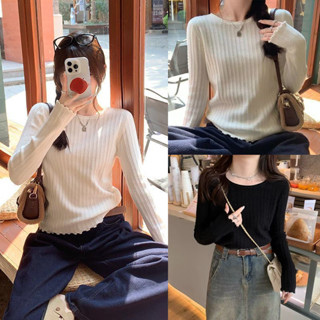 Cuties💖เสื้อไหมพรมแขนยาว คอกลมแขนยาว ผ้าไหมพรม ผ้ายืดใส่สบาย…