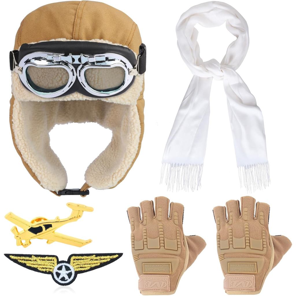 Yewong Aviator Costume Accessory Set Fur Ear Flaps Trooper Trapper Pilot Cap Aviator Goggles Scarf G