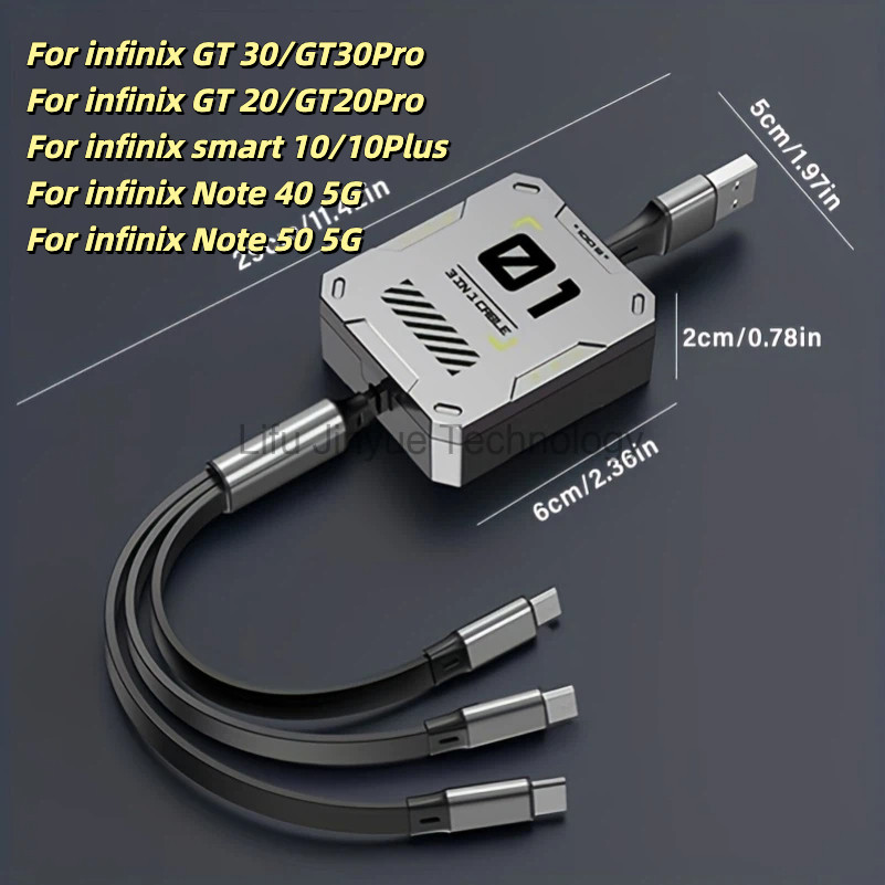 3 In 1 สายชาร์จข้อมูลแบบพับเก็บได้ประเภท C สายชาร์จเร็ว Usb C 100W สายชาร์จเร็วเหมาะสําหรับ infinix 