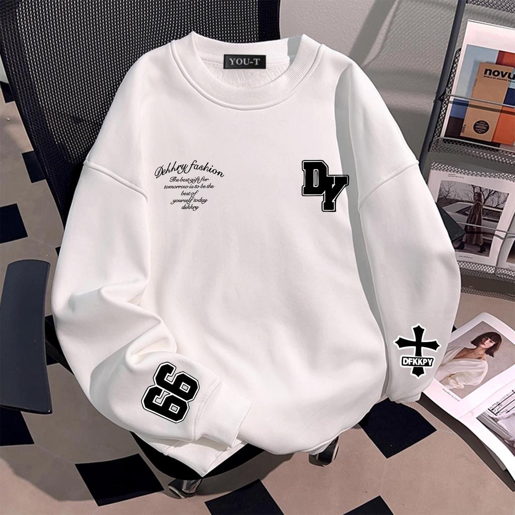 Top.street [COD] สเวตเตอร์ แขนยาว คอกลม สไตล์ลำลอง พิมพ์ลาย DEKKRY (ใส่ได้ทั้งหญิงเเละชาย) ไซซ์ M-3XL