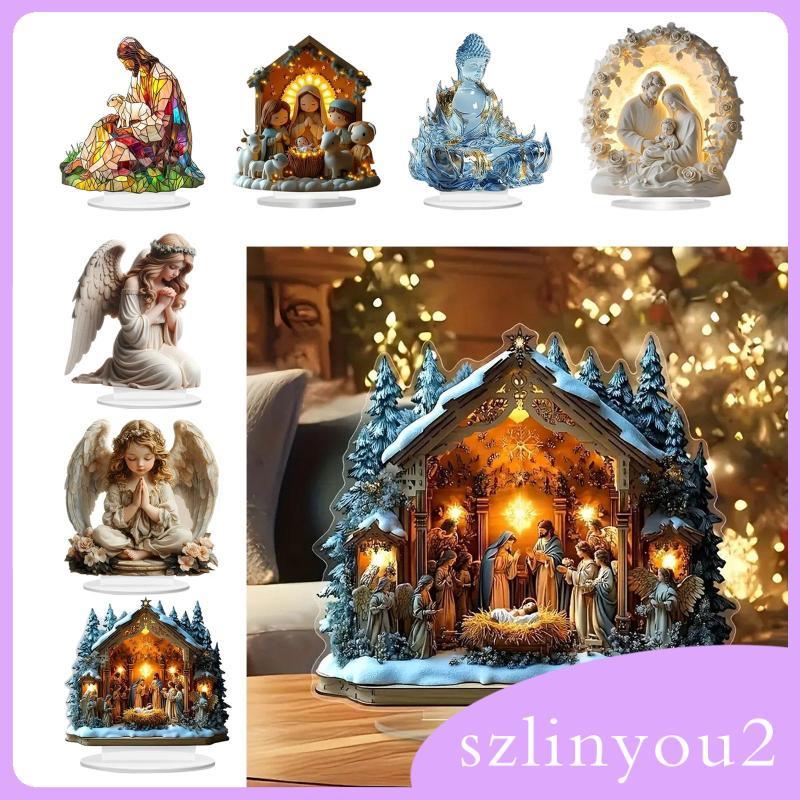 [szlinyou2] 2D Art Scene Decor พร้อมฐาน Art Craft ที่น่าสนใจแสดงความงามตาราง Centerpiece สําหรับสําน