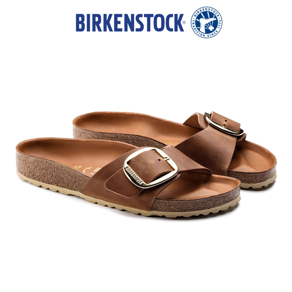 BIRKENSTOCK Madrid Big Buckle FL Cognac HEX Cognac รองเท้าแตะ ผู้หญิง สีน้ำตาล（W）