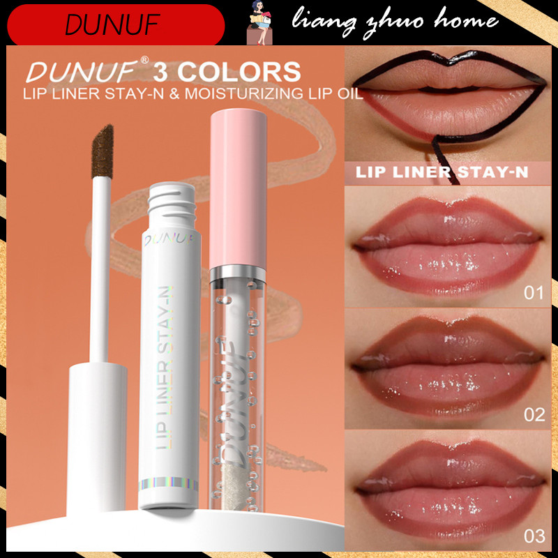 DUNUF 2 ชิ้น Peel Off ลิปสติกกันน้ําสีน้ําตาล Contour Tear-off Lip Liner & Lip Oil ชุด Matte Lip Tint Tattoo เซ็กซี่สีแดง Lipgloss แต่งหน้า